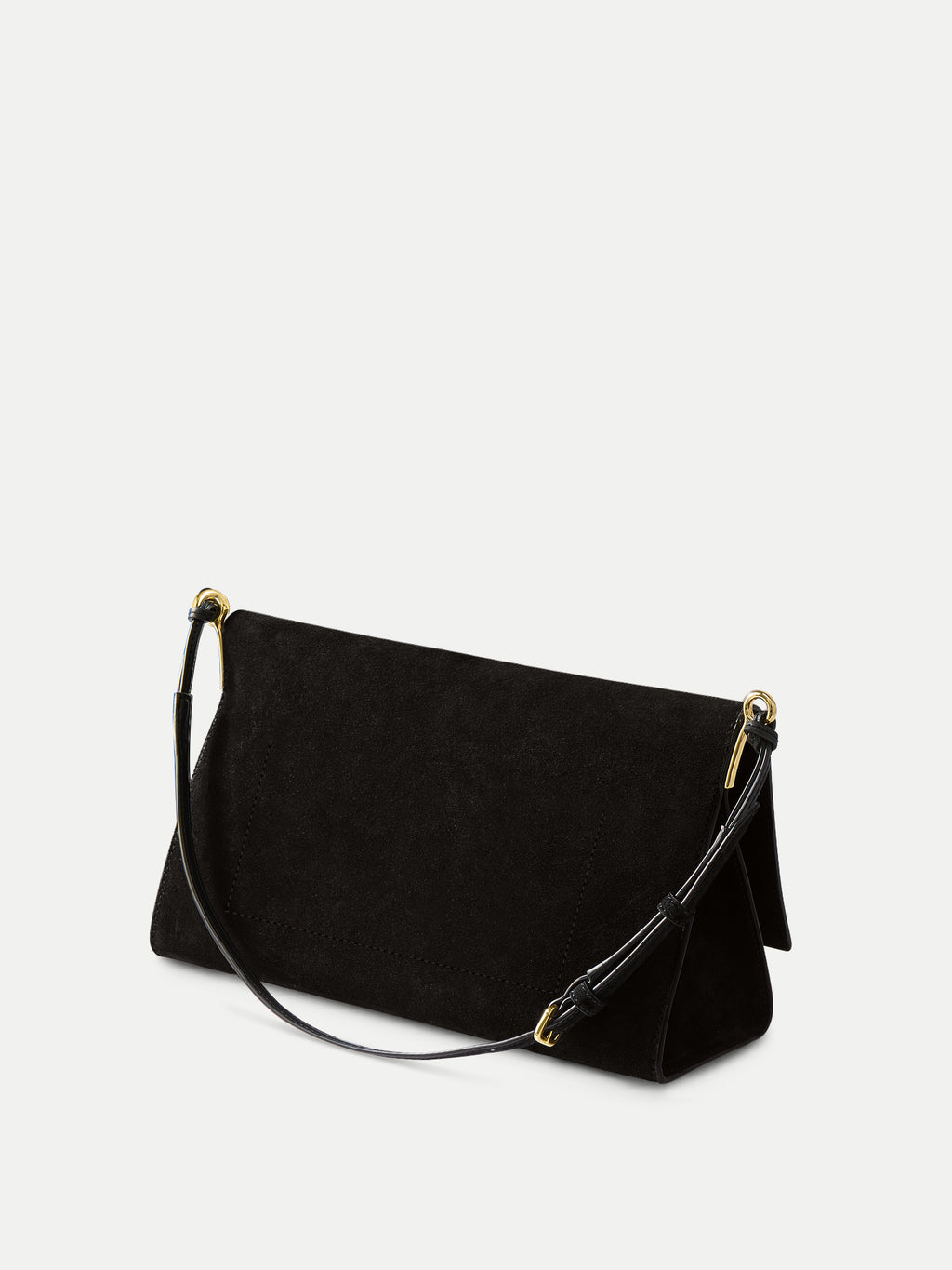 Veronica Beard Black suede shoulder bag with gold hardware.