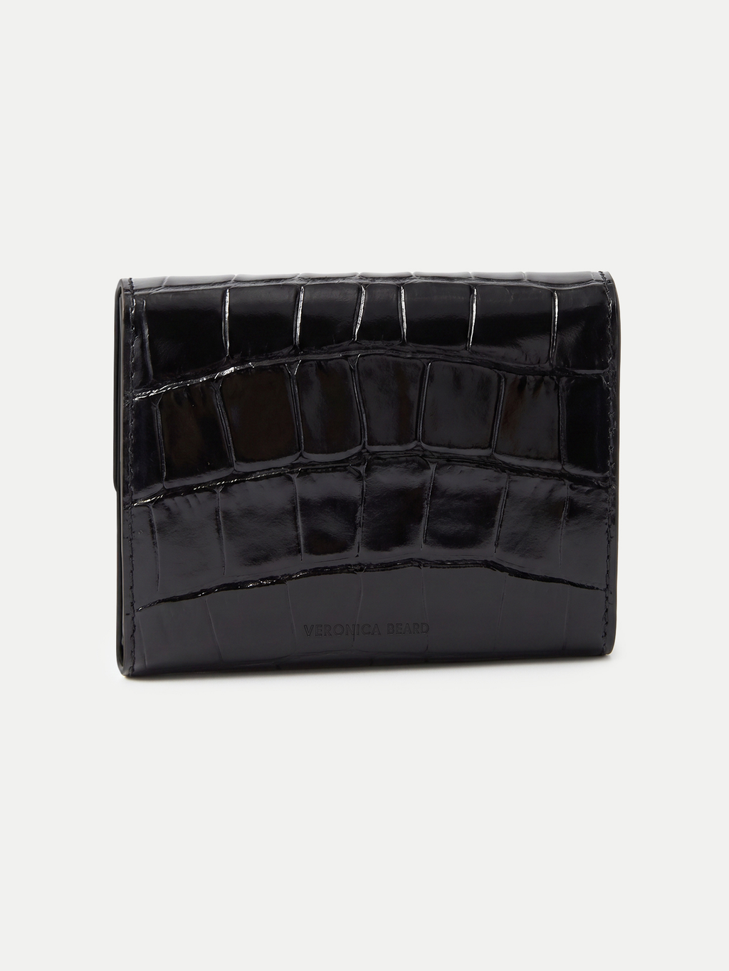 Veronica Beard Black crocodile embossed leather wallet with "VERONICA BEARD" logo.