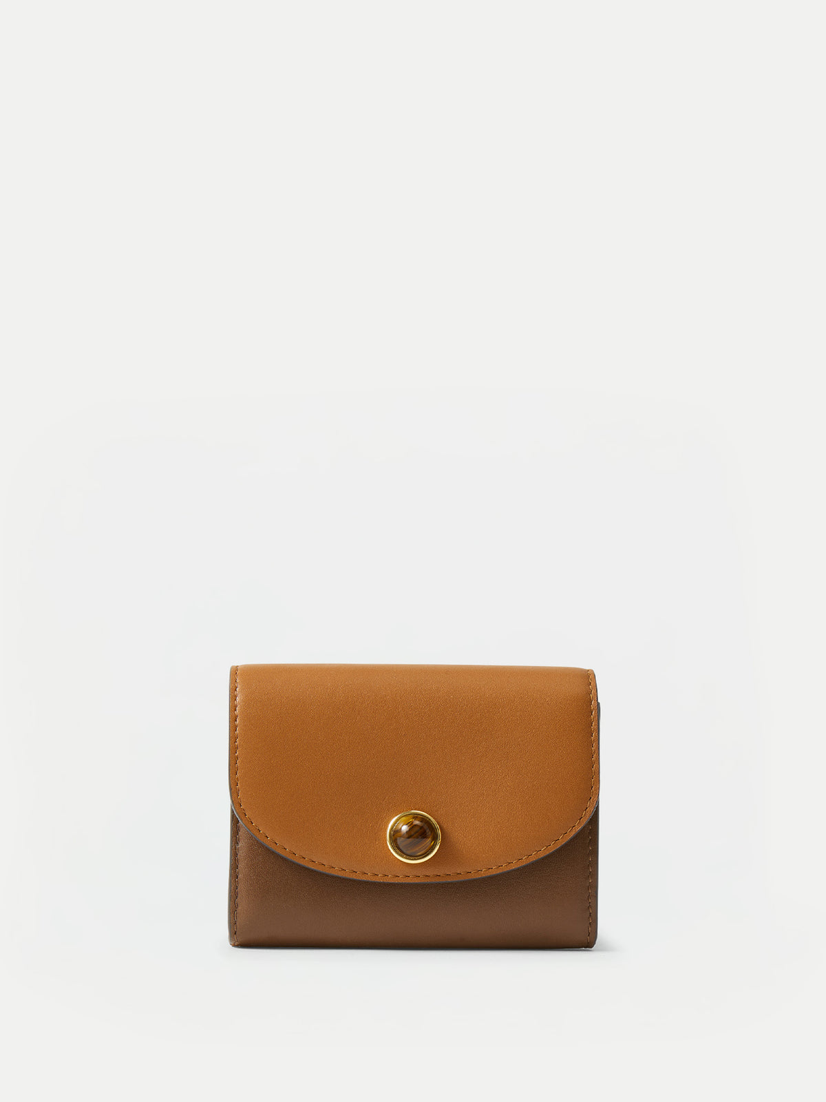 Veronica Beard Brown leather wallet with a tortoise shell button closure.