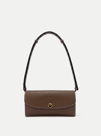 Veronica Beard Brown leather shoulder bag with gold clasp.