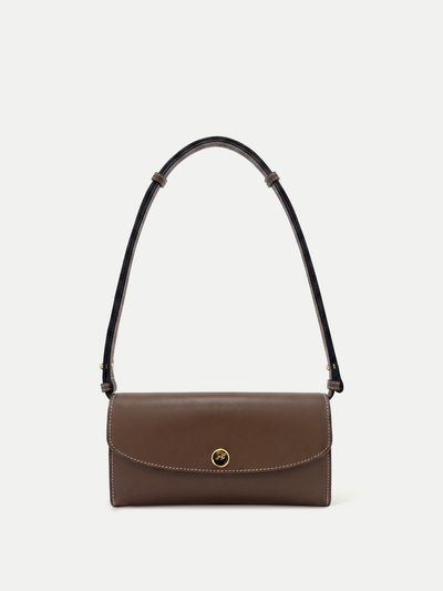 Veronica Beard Brown leather shoulder bag with gold clasp.