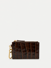 Veronica Beard Brown crocodile-embossed leather cardholder with gold hardware.