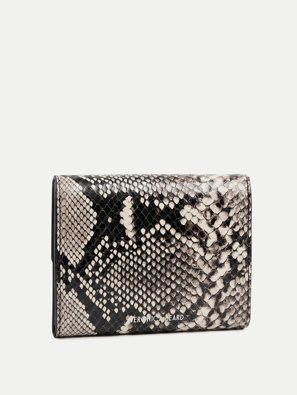 Veronica Beard Black and white snakeskin print wallet with "VERONICA BEARD" logo.