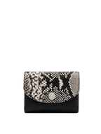 Veronica Beard Black and white snakeskin print wallet with a silver snap closure.