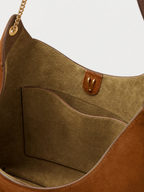 Veronica Beard Brown suede hobo bag with gold chain strap.