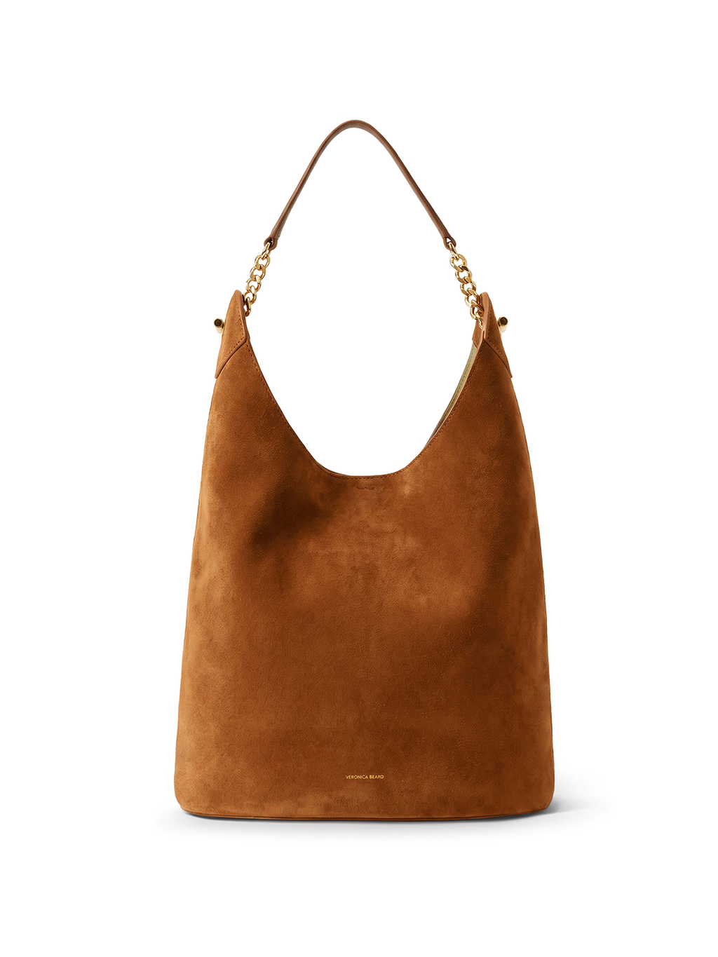 Veronica Beard Brown suede hobo bag with gold chain strap.