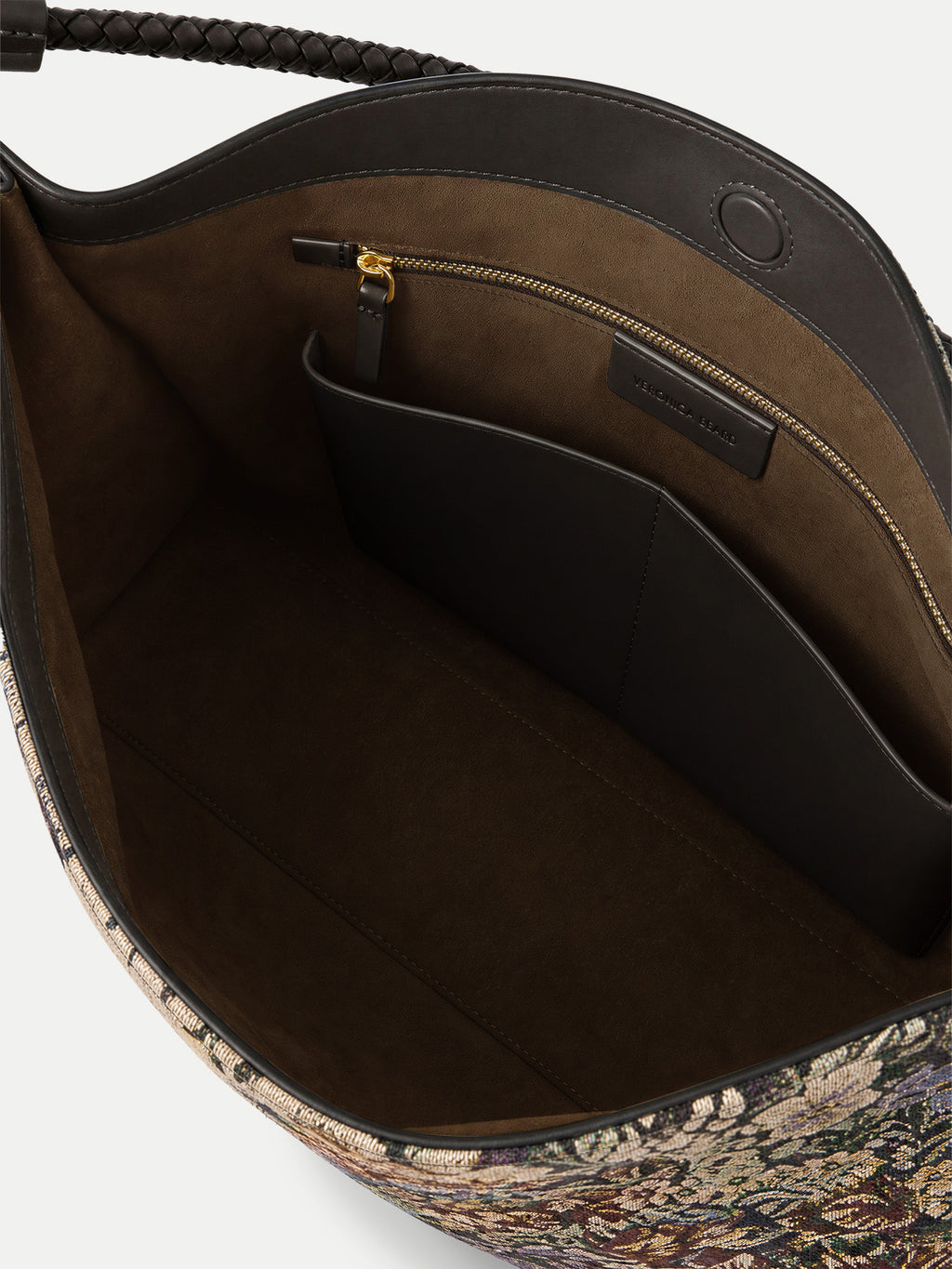 Veronica Beard Jacquard tote bag interior with pockets.