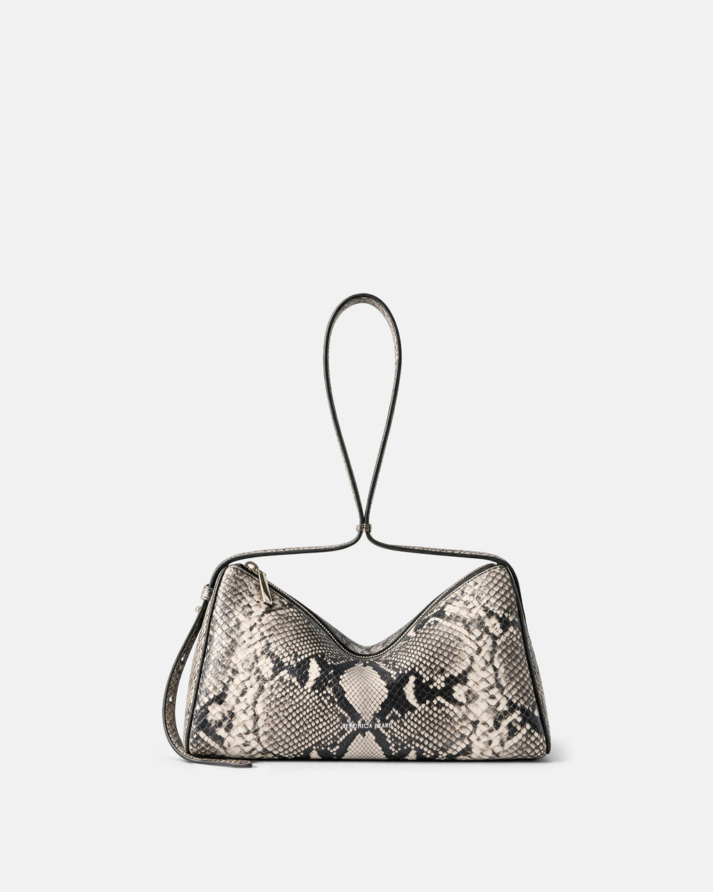 Veronica Beard Black and white snakeskin print leather handbag.
