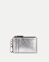 Veronica Beard Metallic silver crinkled leather zip cardholder.