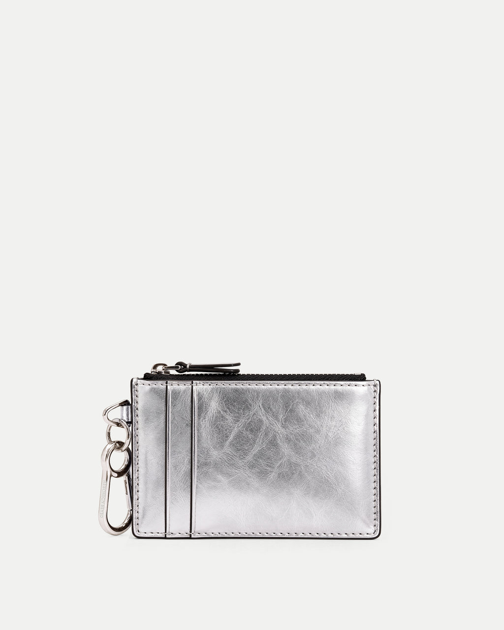 Veronica Beard Metallic silver crinkled leather zip cardholder.