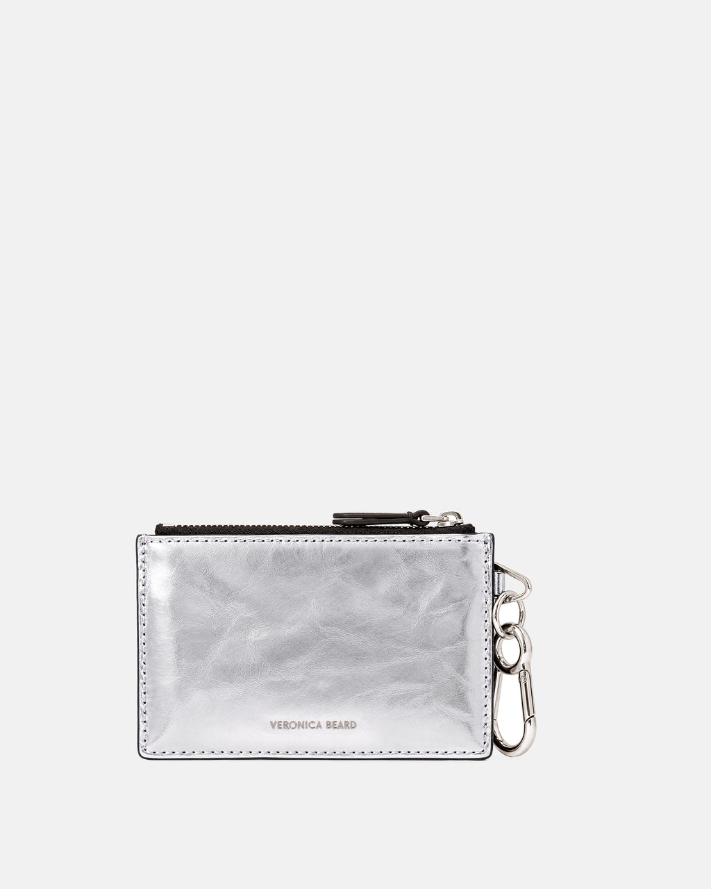 Veronica Beard Metallic silver leather coin pouch with zipper closure.