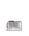 Veronica Beard Metallic silver leather zipped card holder.