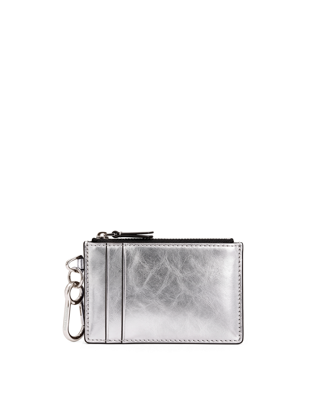 Veronica Beard Metallic silver leather zipped card holder.