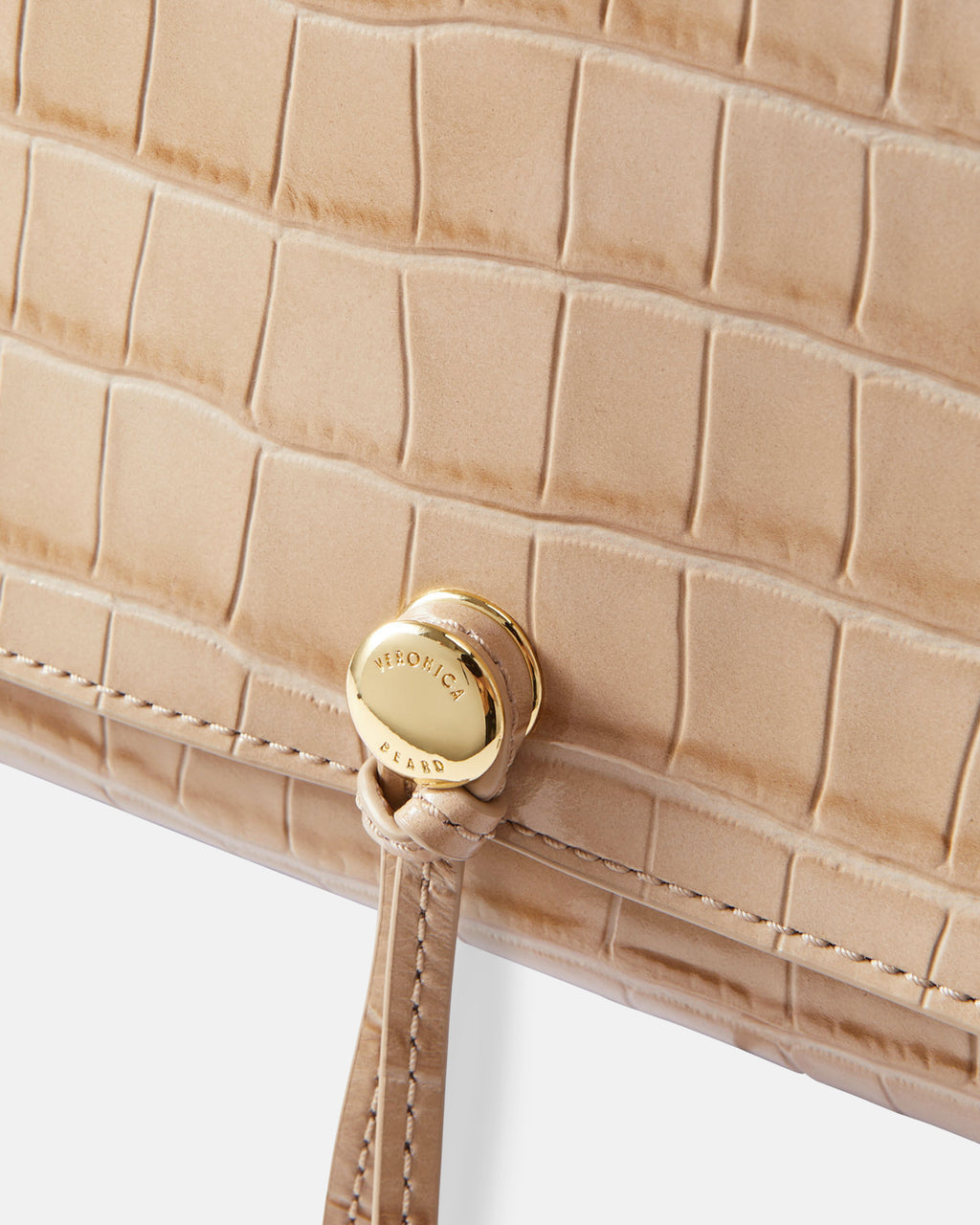 Veronica Beard Beige crocodile-embossed leather handbag with gold hardware.