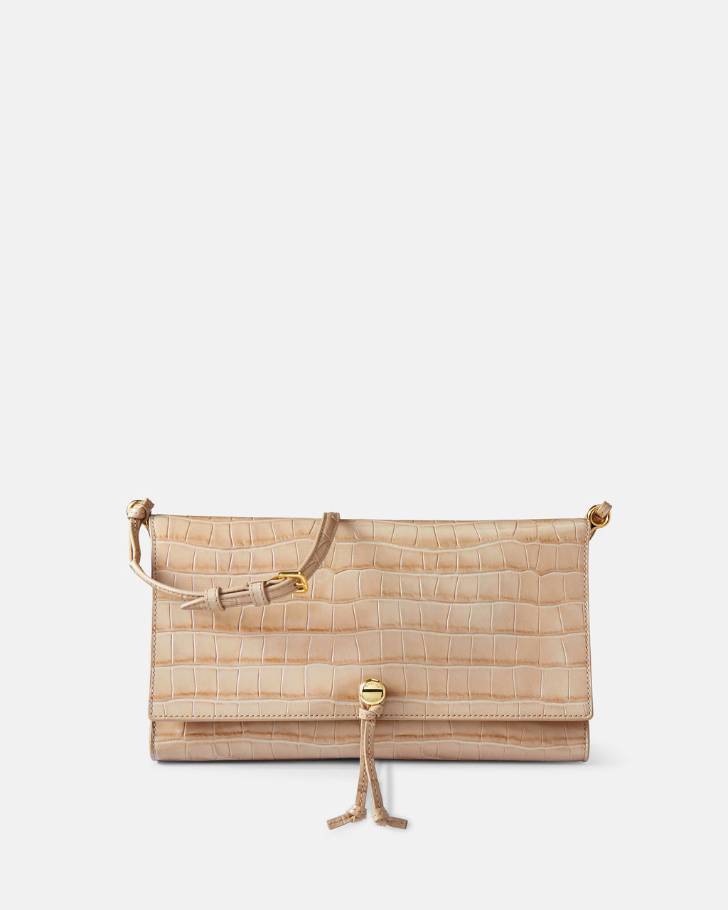 Veronica Beard Beige embossed leather crossbody bag with gold hardware.