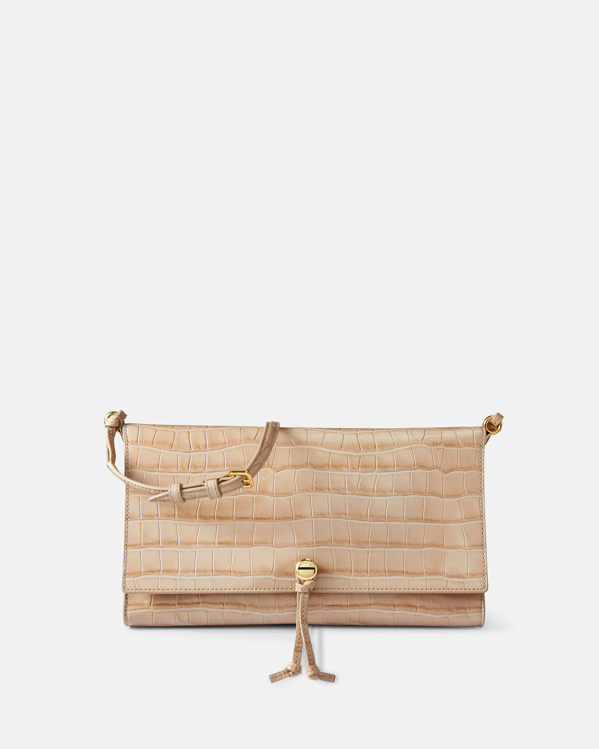 Veronica Beard Beige embossed leather crossbody bag with gold hardware.