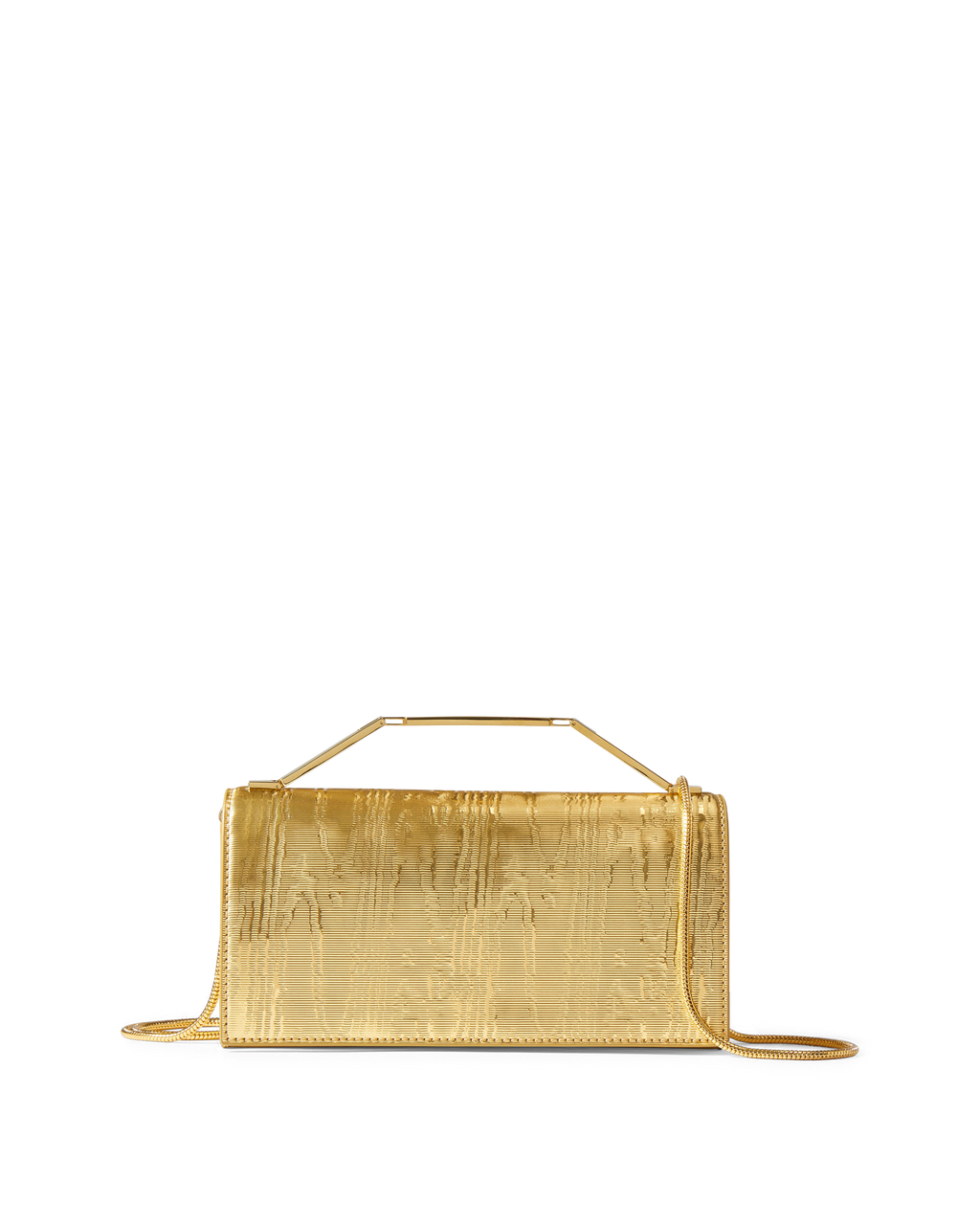 Veronica Beard Textured gold structured handbag with metal handle and chain.