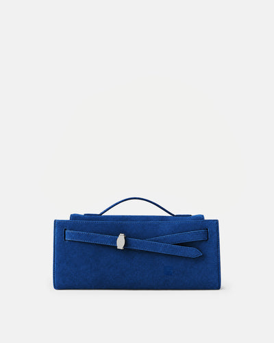 Veronica Beard Blue suede structured handbag with silver clasp.