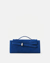Veronica Beard Blue suede structured handbag with silver clasp.