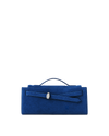 Veronica Beard Blue suede structured handbag with silver clasp.