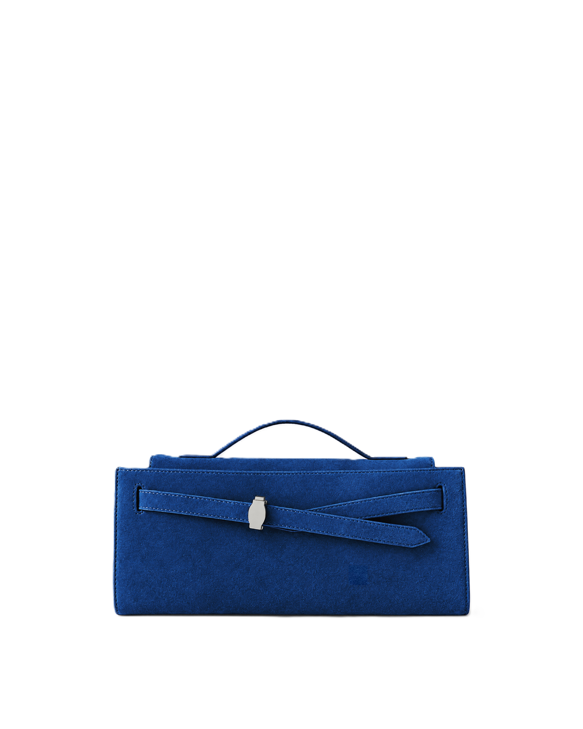 Veronica Beard Blue suede structured handbag with silver clasp.