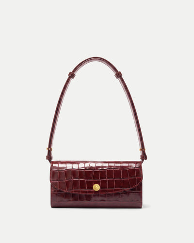Veronica Beard Burgundy embossed leather structured shoulder bag.