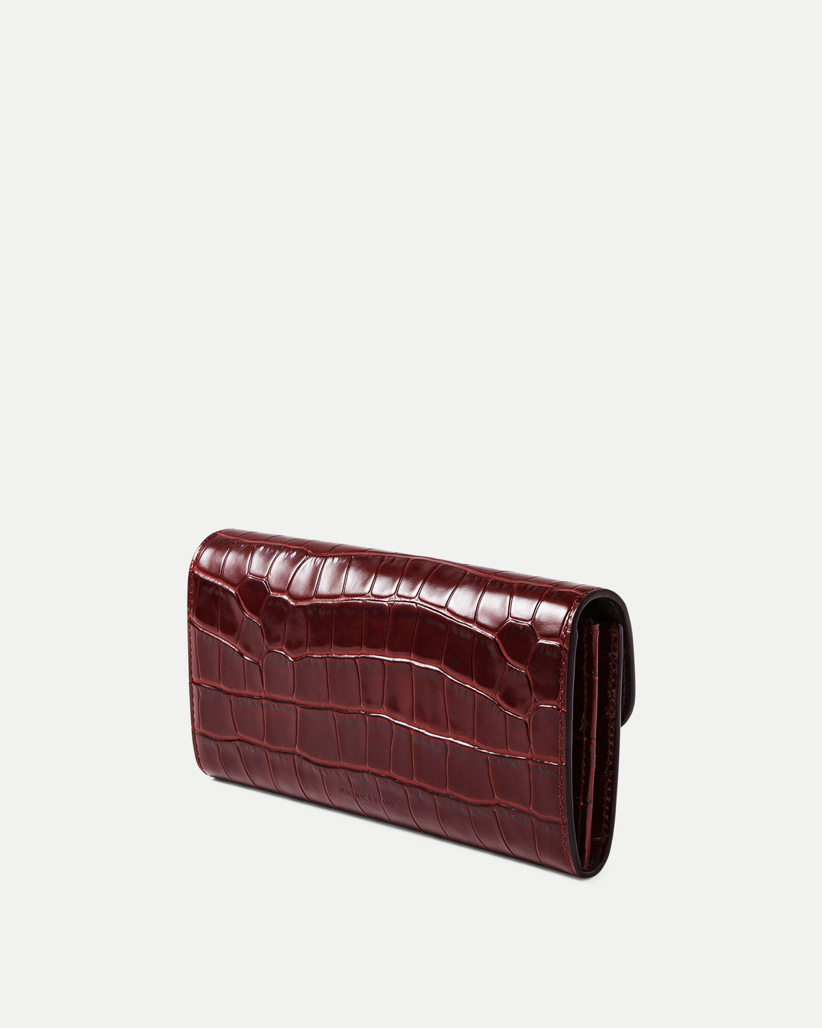 Veronica Beard Glossy red crocodile embossed leather wallet.