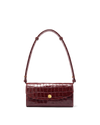 Veronica Beard Burgundy crocodile embossed leather structured shoulder bag.