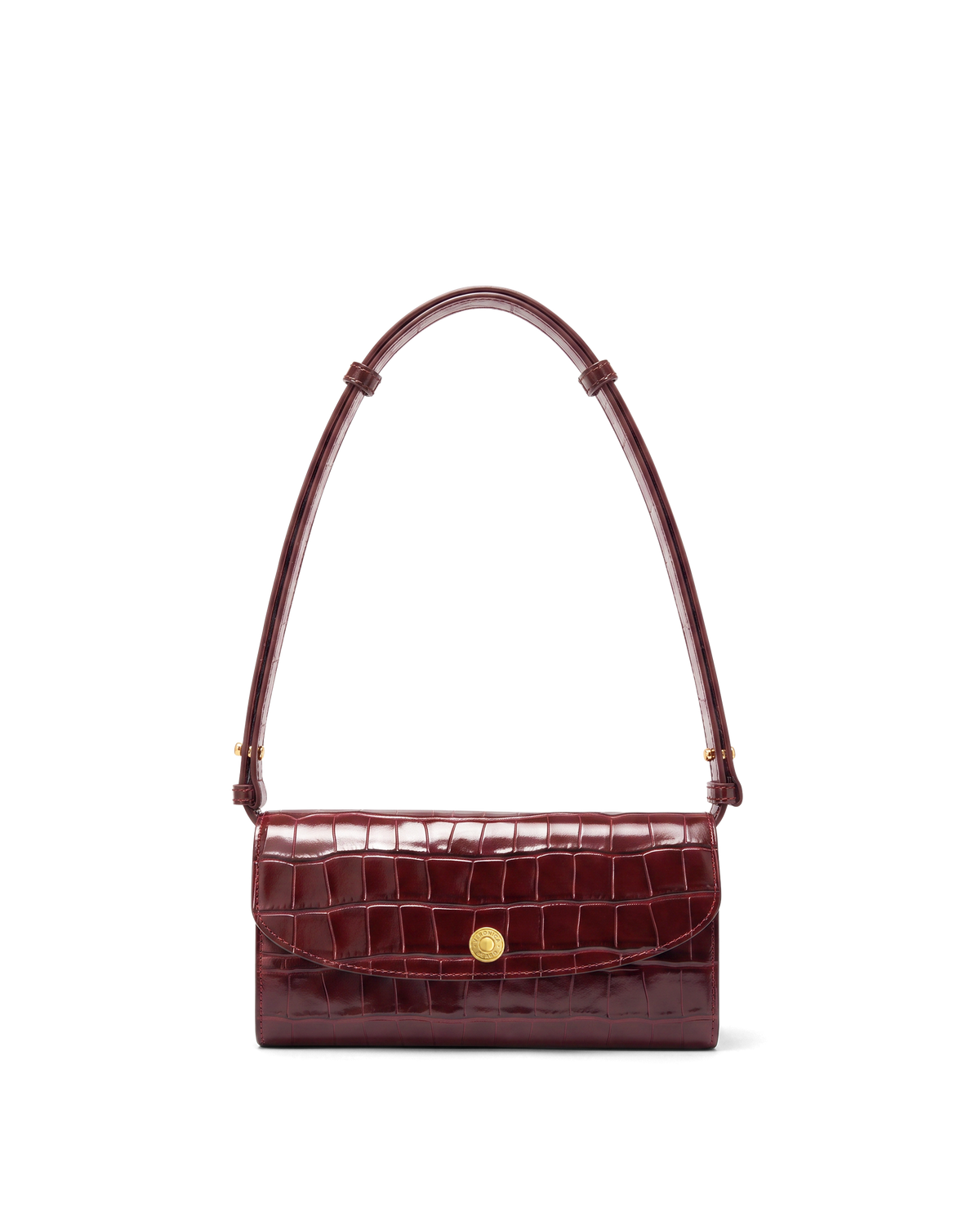 Veronica Beard Burgundy crocodile embossed leather structured shoulder bag.