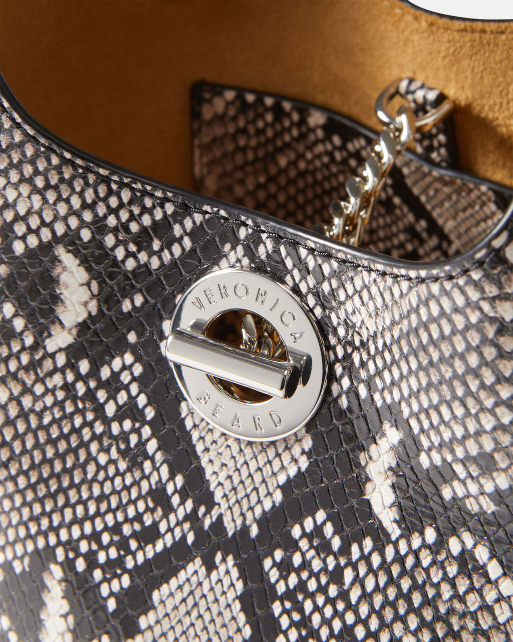 Veronica Beard Black and white snakeskin handbag with silver hardware.