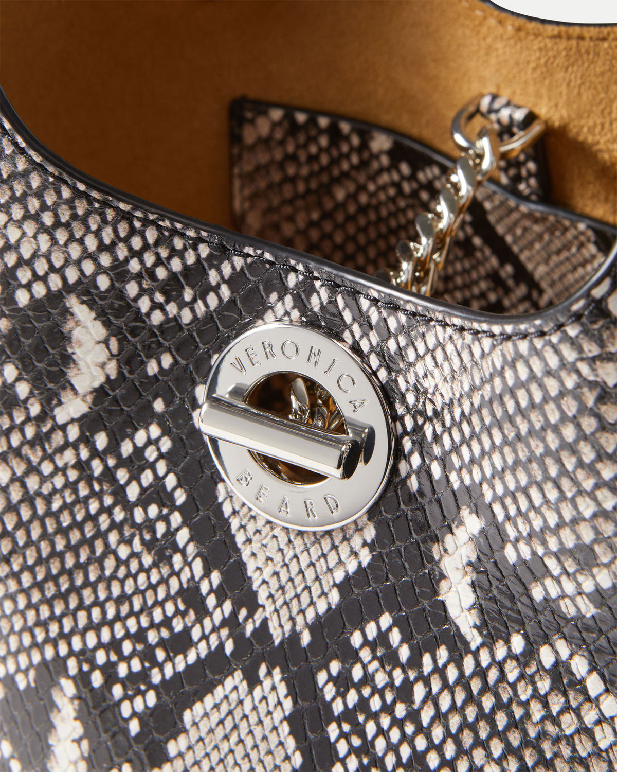 Veronica Beard Black and white snakeskin handbag with silver hardware.