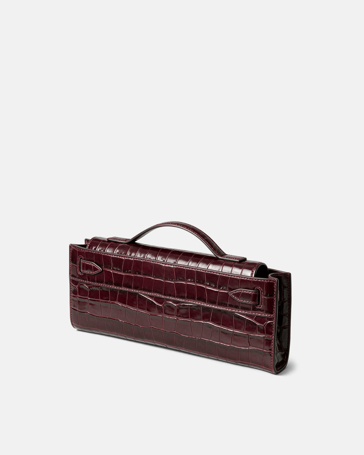 Veronica Beard Burgundy crocodile-embossed leather structured handbag.