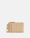 Veronica Beard Beige embossed leather card holder with gold hardware.