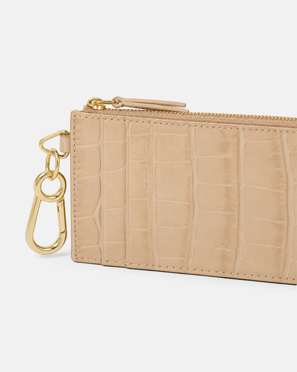 Veronica Beard Beige crocodile-embossed leather cardholder with gold hardware.