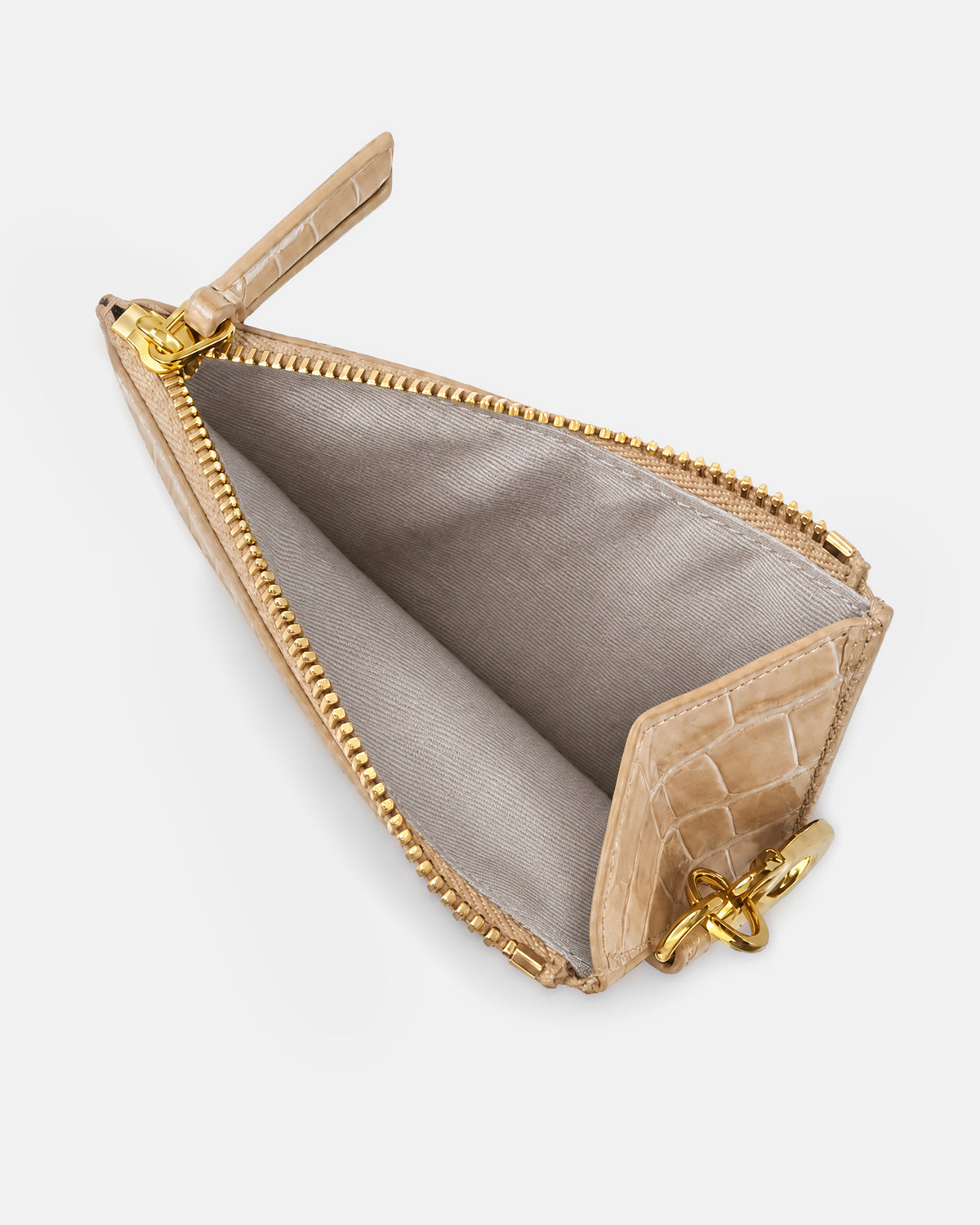 Veronica Beard Beige crocodile-embossed leather zippered coin pouch.