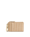 Veronica Beard Beige embossed leather card holder with keyring.