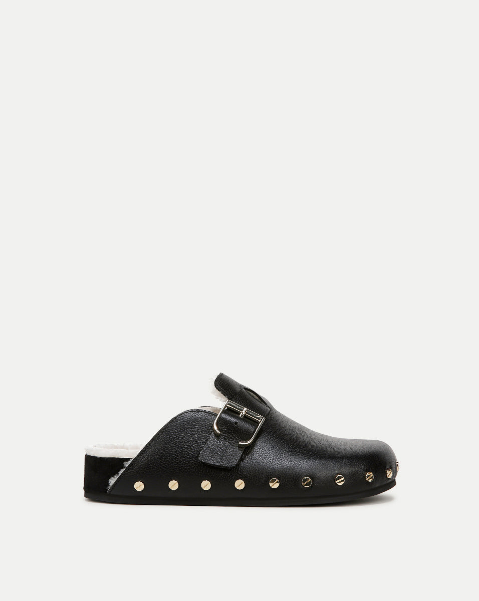 Veronica Beard Fern Shearling Clog - Black