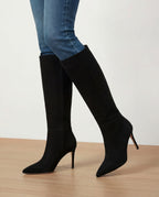 Veronica Beard Lisa Stiletto Boot | Wide-Calf - Black Suede