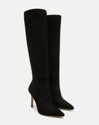 Veronica Beard Lisa Stiletto Boot | Wide-Calf - Black Suede