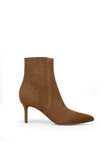 Veronica Beard Brown suede pointed-toe heeled ankle boot.