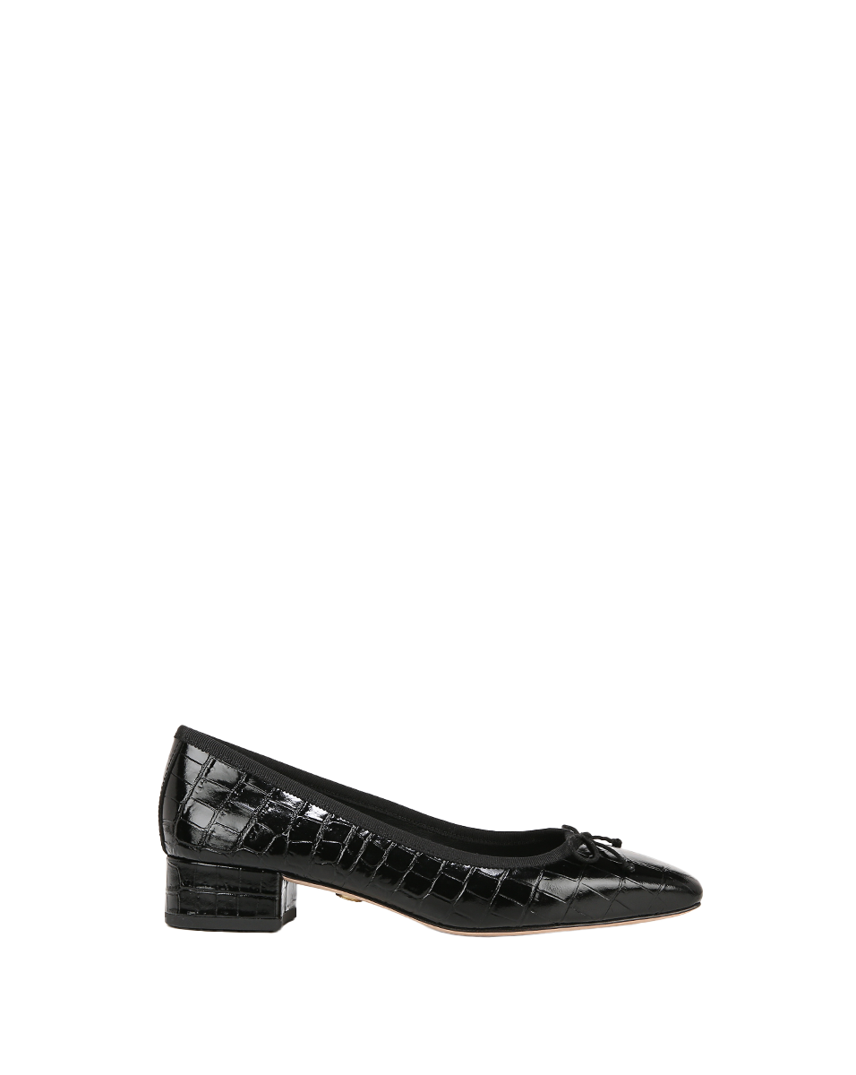 Veronica Beard Cecile Croc-Embossed Ballet Pump - Black Croc