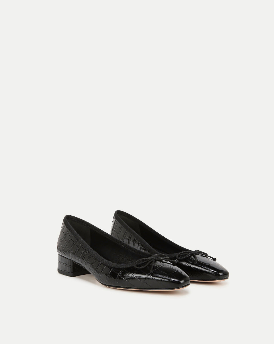 Veronica Beard Cecile Croc-Embossed Ballet Pump - Black Croc