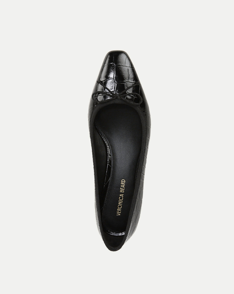Veronica Beard Cecile Croc-Embossed Ballet Pump - Black Croc