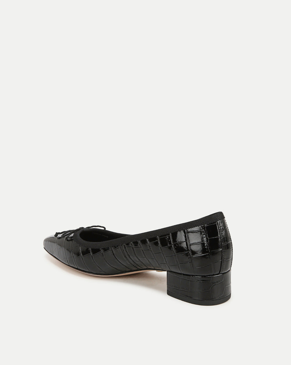 Veronica Beard Cecile Croc-Embossed Ballet Pump - Black Croc