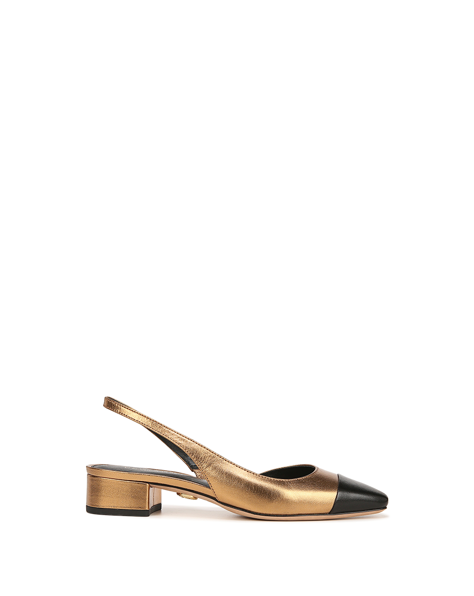 Veronica Beard Cecile Leather Cap-Toe Slingback - Gold/Black
