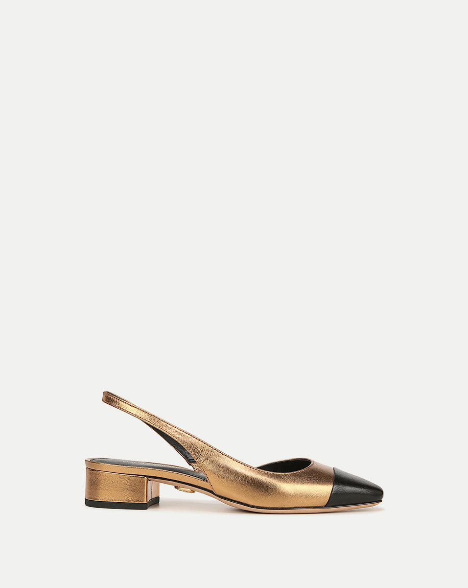 Veronica Beard Cecile Leather Cap-Toe Slingback - Gold/Black