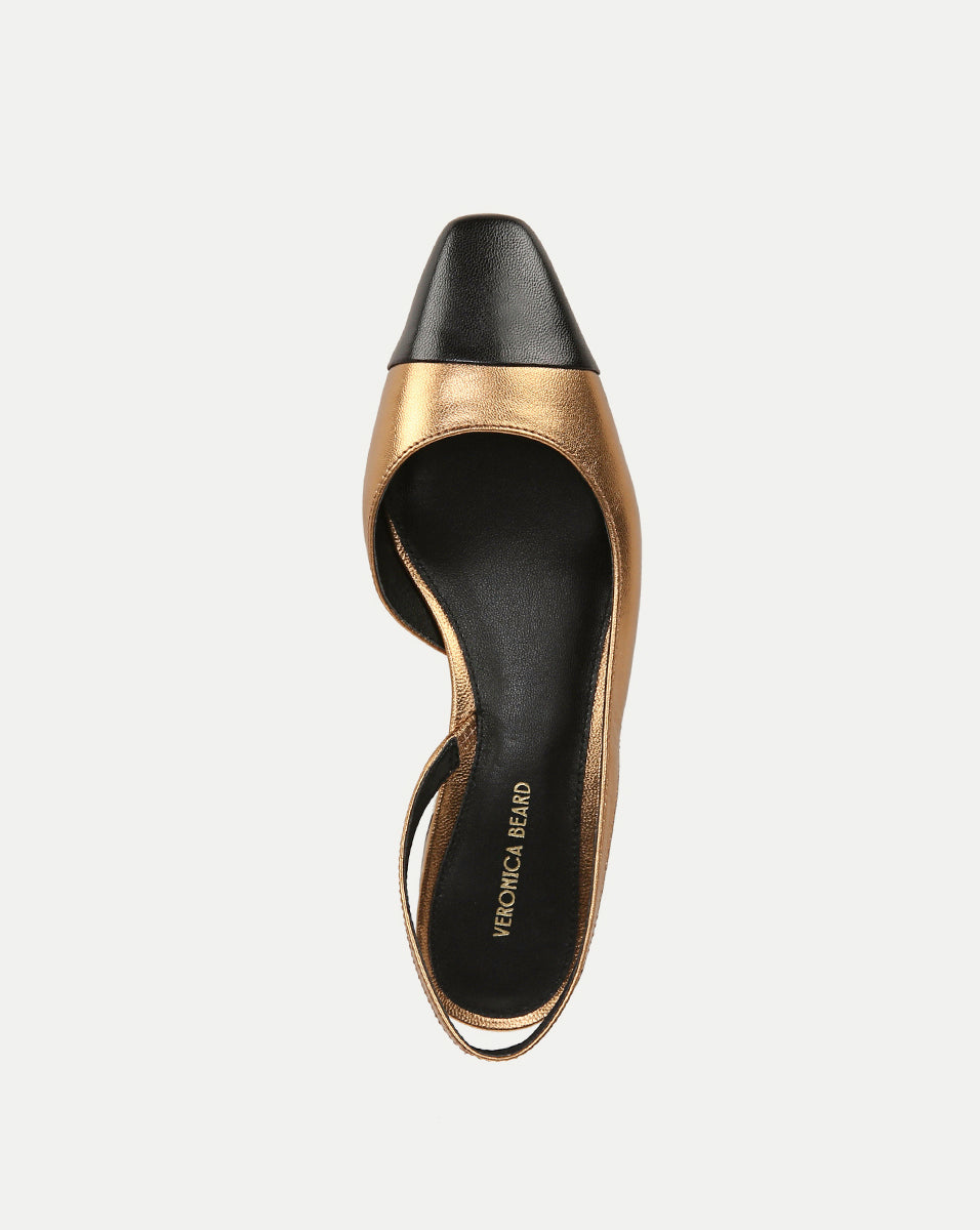 Veronica Beard Cecile Leather Cap-Toe Slingback - Gold/Black