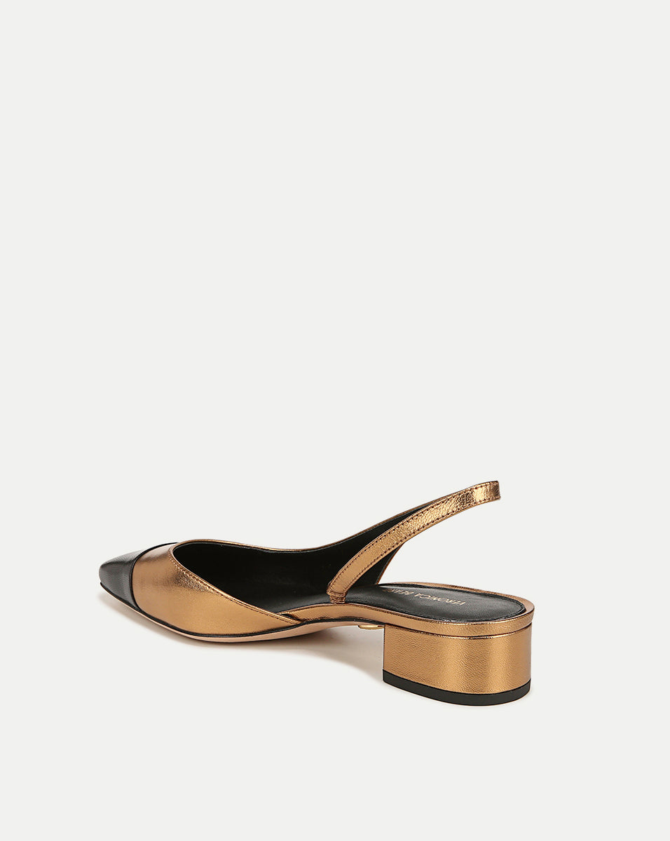 Veronica Beard Cecile Leather Cap-Toe Slingback - Gold/Black