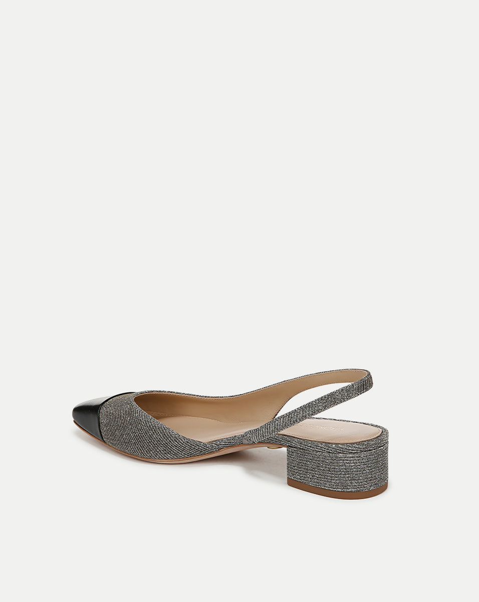 Veronica Beard Cecile Lurex Cap-Toe Slingback - Silver Lurex/Black