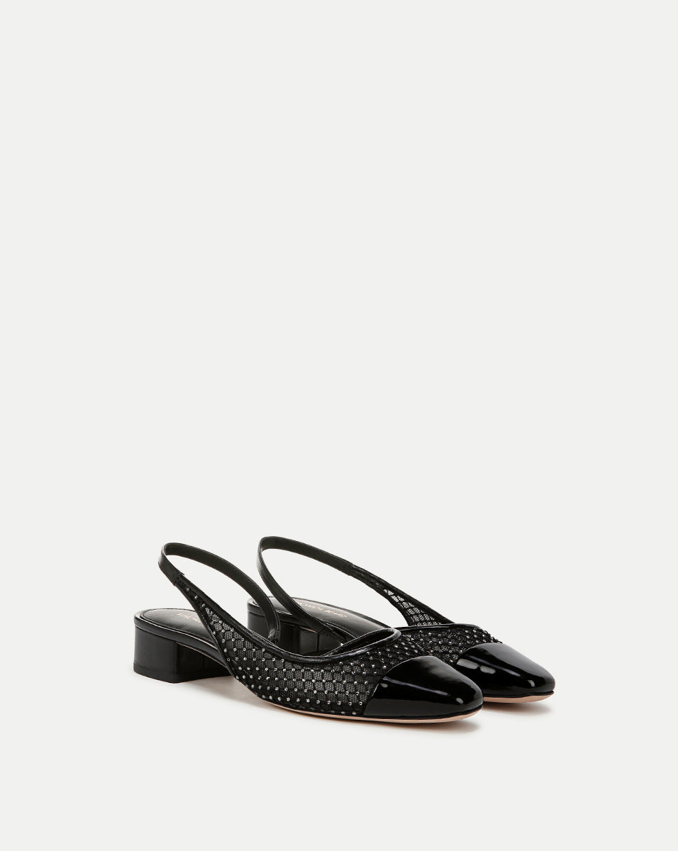 Veronica Beard Cecile Rhinestone Mesh Cap-Toe Slingback - Black Rhinestone